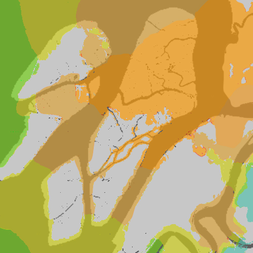 Maximum sea level rise in year 2080.